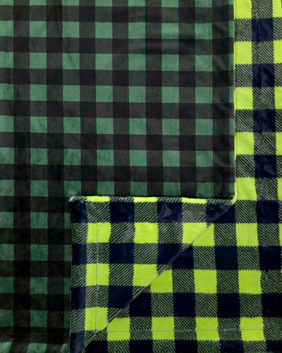 60x90 Green Buffalo Plaid Print with Green Buffalo Plaid Luxe