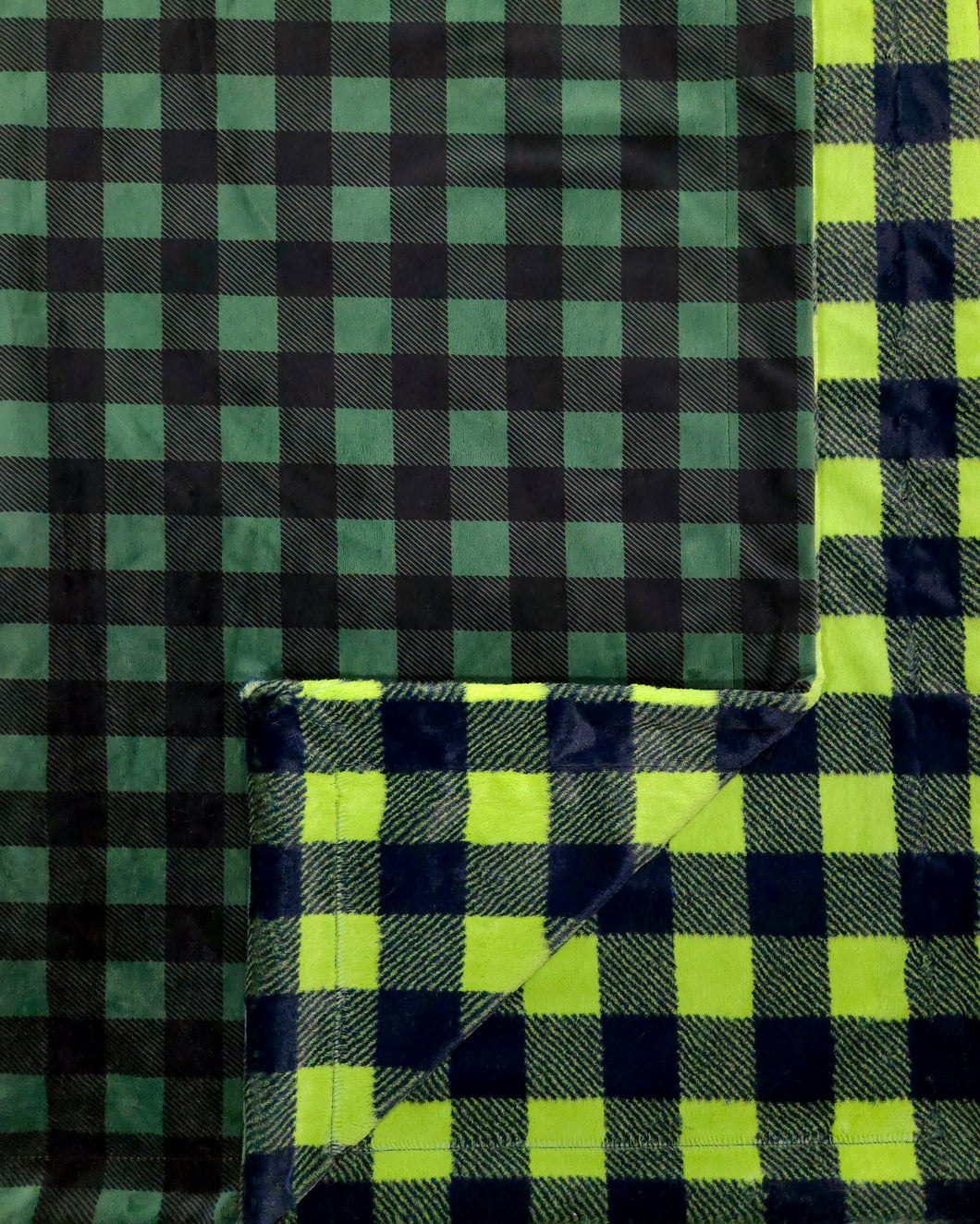 60x90 Green Buffalo Plaid Print with Green Buffalo Plaid Luxe