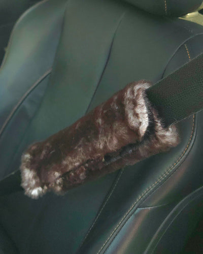 2 Seatbelt Covers - Espresso Washed Kodi and Black Star