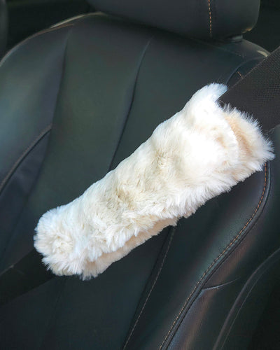 2 Seatbelt Covers - Creme Bunny Fusion and Latte Vienna