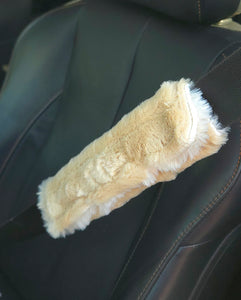 2 Seatbelt Covers - Creme Bunny Fusion and Latte Vienna