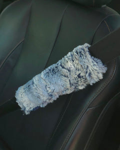 2 Seatbelt Covers - Navy Embossed Paws and Icy Morn Wild Rabbit